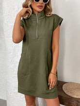 Load image into Gallery viewer, Retro Brown Half-Zip Cap Sleeve Mini Dress Classic & Vintage Design Dress For Girls