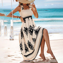 Load image into Gallery viewer, Women's Wide-Strap Printed Maxi Dress – Smocked Bodice & Tassel Waist
