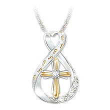 Load image into Gallery viewer, Mandotos Cross Footprint Diamond Pendant Two Tone Necklace
