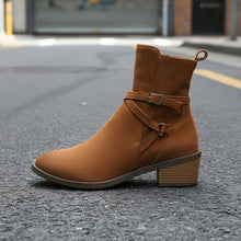 Load image into Gallery viewer, Cross-Strap Side-Zipper Mid-Heel Ankle Boots Women