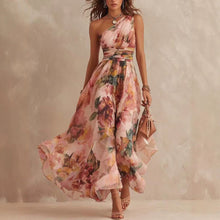 Load image into Gallery viewer, Floral One Shoulder Waist-Cinched Beach Maxi Dress