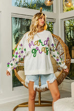 Load image into Gallery viewer, BiBi Fleur De Lis Sleeve Mardi Gras Pullover