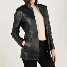 Load image into Gallery viewer, Vintage Style PU Jacket — Mid-Length Open Cardigan Leather Coat with Pockets