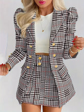Load image into Gallery viewer, Plus Size Plaid Skirt Suit for Women – Two-Piece Blazer and High Waist Skirt Set