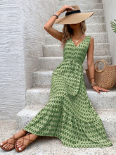 Load image into Gallery viewer, Vintage Printed V-Neck Tie Waist Midi Dress Lightweight Trendy & Elegant Dress for Women