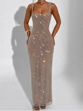 Load image into Gallery viewer, Sexy Double-shoulder Strap Sequins Net Drill Suspenders Dress