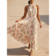 Load image into Gallery viewer, Women's Halterneck High-Waist Swing Dress – Floral & Solid Prints