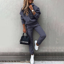 Load image into Gallery viewer, women's two piece solid color hooded sweatshirt set