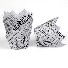 Load image into Gallery viewer, 50pcs Newspaper Style Cupcake Liner Baking Cup For Wedding Party Muffin Cupcake Paper Cup Oilproof Cake Wrapper Cupcake Baking Cups Muffin Baking Liners Holders Cupcake Wrapper Brown White Bright Nature Color