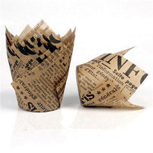 Load image into Gallery viewer, 50pcs Newspaper Style Cupcake Liner Baking Cup For Wedding Party Muffin Cupcake Paper Cup Oilproof Cake Wrapper Cupcake Baking Cups Muffin Baking Liners Holders Cupcake Wrapper Brown White Bright Nature Color