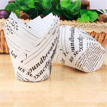 Load image into Gallery viewer, 50pcs Newspaper Style Cupcake Liner Baking Cup For Wedding Party Muffin Cupcake Paper Cup Oilproof Cake Wrapper Cupcake Baking Cups Muffin Baking Liners Holders Cupcake Wrapper Brown White Bright Nature Color