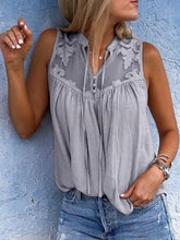 Load image into Gallery viewer, Chiffon Patchwork Lace V-Neck Sleeveless Top | Silk Chiffon