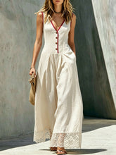 Load image into Gallery viewer, Women's Lace-Spliced Jumpsuit with Pockets – Sleeveless, High Waist, Straight Leg