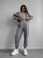 Load image into Gallery viewer, Women's Crewneck Sweatshirt & Jogger Pants Two-Piece Set – Loose Fit