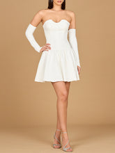 Load image into Gallery viewer, Bridal Strapless A-line Cocktail with Fingerless Gloves