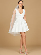 Load image into Gallery viewer, V Neck, A-Line Bridal Short Dress with Veil