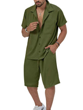 Load image into Gallery viewer, Men's Plus Size Button Up Short Sleeve Shirt and Shorts Set