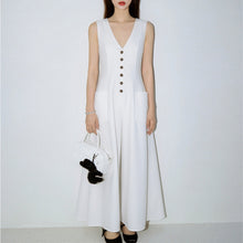 Load image into Gallery viewer, Women's V-Neck Sleeveless Button-Up Pencil Dress
