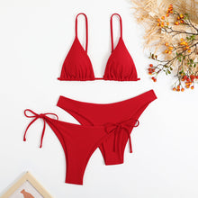 Load image into Gallery viewer, Essential Edge 3-Piece Bikini Set for Women – Solid Color High-Cut Triangle Top Two-Style Bottoms with Side Lace-Up Design & Quick-Drying Comfort – Versatile Women's Swimwear for Summer Pool Beach & Travel