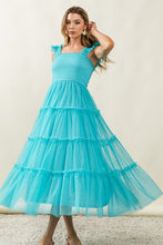 Load image into Gallery viewer, Frill Mesh Tiered Midi Dress For Women – Fluttering, Elegant, Romantic Frill Design with Mesh Details for a Feminine Silhouette