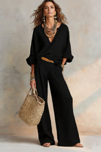 Load image into Gallery viewer, Women's Linen-Style Two-Piece Set – V-Neck Top & Wide-Leg Pants