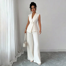Load image into Gallery viewer, Women's Peplum Sleeveless Blazer & Wide-Leg Pants Two-Piece Set