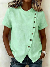 Load image into Gallery viewer, Women's Cross-Neckline Asymmetrical Hem Cotton Linen Top – Loose Fit