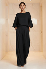Load image into Gallery viewer, Women's Batwing-Sleeve Top & Wide-Leg Pleated Trousers Two-Piece Set