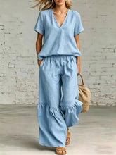 Load image into Gallery viewer, V-Neck Loose Short-Sleeve Top & Pants Set – 7 Colors, S–5XL
