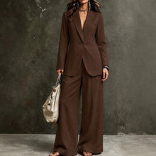 Load image into Gallery viewer, Women's Linen-Look Single-Button Blazer & Wide-Leg Trouser Suit Set