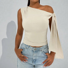 Load image into Gallery viewer, Women’s One-Shoulder Asymmetrical Tie Shoulder Top – Going Out & Party Shirt