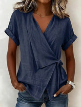 Load image into Gallery viewer, Women's Casual Lapel Collar Lace-Up Short-Sleeve Linen Top