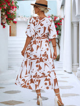Load image into Gallery viewer, Black White Printed Balloon Sleeve Dress Elegant & Chic Casual Wear For Summer