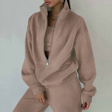 Load image into Gallery viewer, Women's Full-Zip Cropped Sweatshirt & Wide-Leg Pants Fleece Two-Piece Set