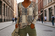 Load image into Gallery viewer, Women's Ethnic Print V-Neck Long-Sleeve Pullover Top