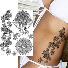 Load image into Gallery viewer, 53 Sheets Black Lace Temporary Tattoos Sticker Butterfly Flower Fake Tatoo Sticker Sexy Black Henna Temporary Tattoos For Women