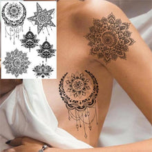 Load image into Gallery viewer, 53 Sheets Black Lace Temporary Tattoos Sticker Butterfly Flower Fake Tatoo Sticker Sexy Black Henna Temporary Tattoos For Women