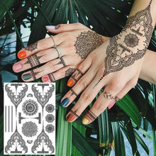 Load image into Gallery viewer, 53 Sheets Black Lace Temporary Tattoos Sticker Butterfly Flower Fake Tatoo Sticker Sexy Black Henna Temporary Tattoos For Women