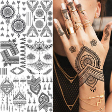 Load image into Gallery viewer, 53 Sheets Black Lace Temporary Tattoos Sticker Butterfly Flower Fake Tatoo Sticker Sexy Black Henna Temporary Tattoos For Women