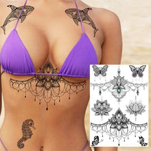 Load image into Gallery viewer, 53 Sheets Black Lace Temporary Tattoos Sticker Butterfly Flower Fake Tatoo Sticker Sexy Black Henna Temporary Tattoos For Women