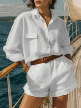 Load image into Gallery viewer, Cotton-Linen Loose-Fit Button-Down Shirt and Shorts Casual Set