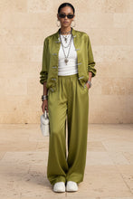 Load image into Gallery viewer, Women's Satin Two-Piece Set — Frog Button Jacket & Wide Leg Pants