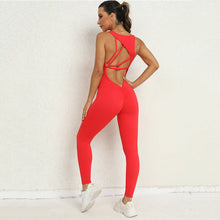 Load image into Gallery viewer, Yoga Jumpsuit V-shaped Back Design Sleeveless Fitness Running Sportswear Stretch Tights Pants For Womens Clothing
