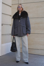Load image into Gallery viewer, Rimini Genuine Fur Trim Wool Blend Parka in Graphite