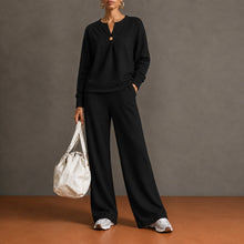 Load image into Gallery viewer, Women's Single-Button Split-Neck Sweatshirt & Wide-Leg Pants Set