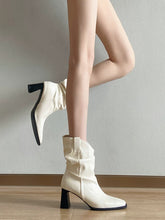Load image into Gallery viewer, Women's French Luxury Ruched Square Toe Block Heel Slouch Ankle Boots