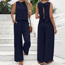 Load image into Gallery viewer, Elegant 2-Piece Matching Set, Sleeveless Crop Top And Wide Leg Pants Outfits