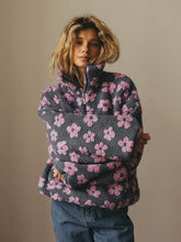 Load image into Gallery viewer, Winter Flowers Lambskin Sweatshirt Women | Cozy Zip-Up Pocket Pullover