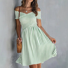 Load image into Gallery viewer, Women's Off-Shoulder Striped Waist-Cinching Midi Dress
