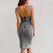 Load image into Gallery viewer, U-neck Suspender Denim Jean Dress Women